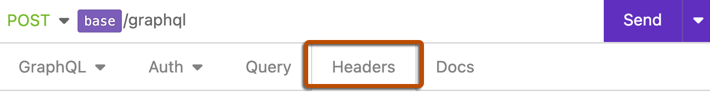 Captura de pantalla de las pestañas de configuración en Insomnia. La pestaña "Encabezados" está delineada en naranja oscuro.